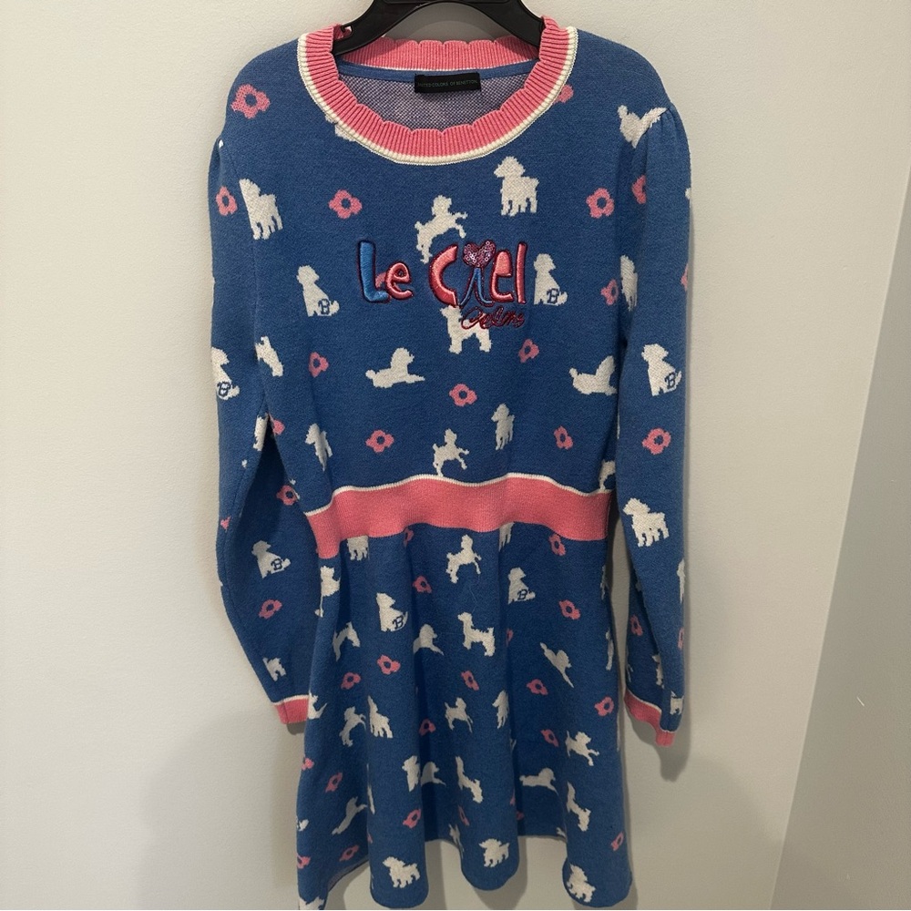Kids United Colors of Benetton Blue and Pink Le Cecil Sweater Dress - size 10-12